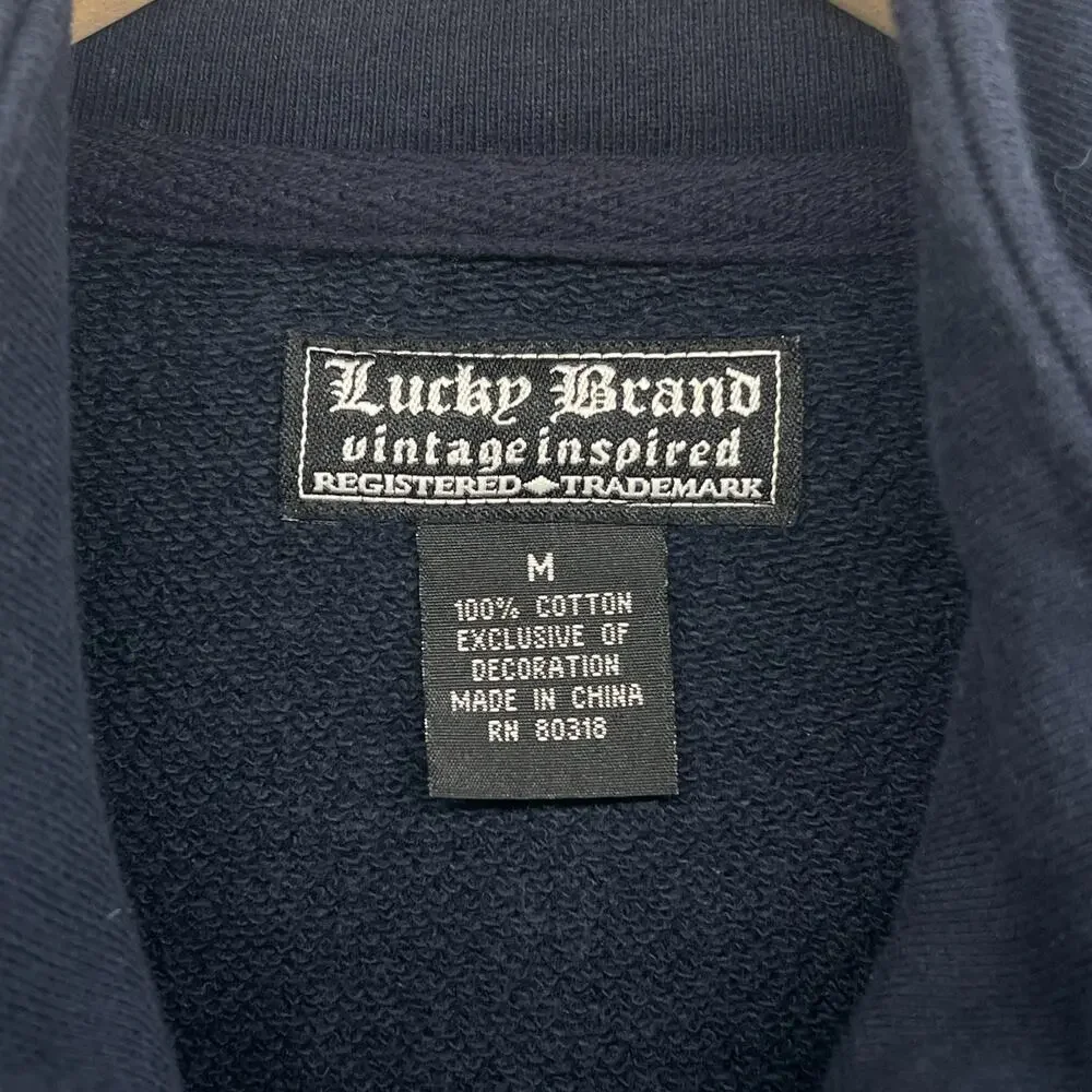 LUCKY BRAND Jacket Mens M ENGLAND 57 Crest Patch Track Terry Full Zip Blue Vtg